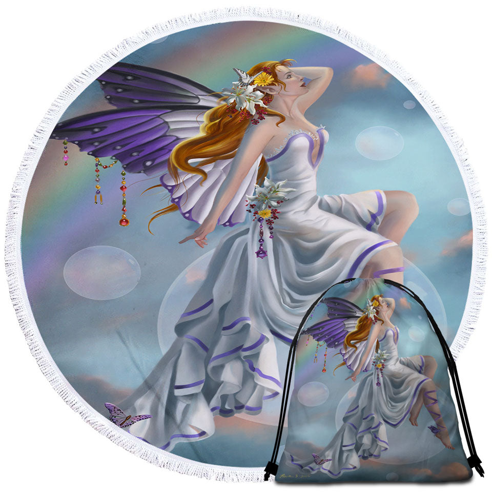 Fantasy Artwork Charming Rainbow Fairy Beach Towels