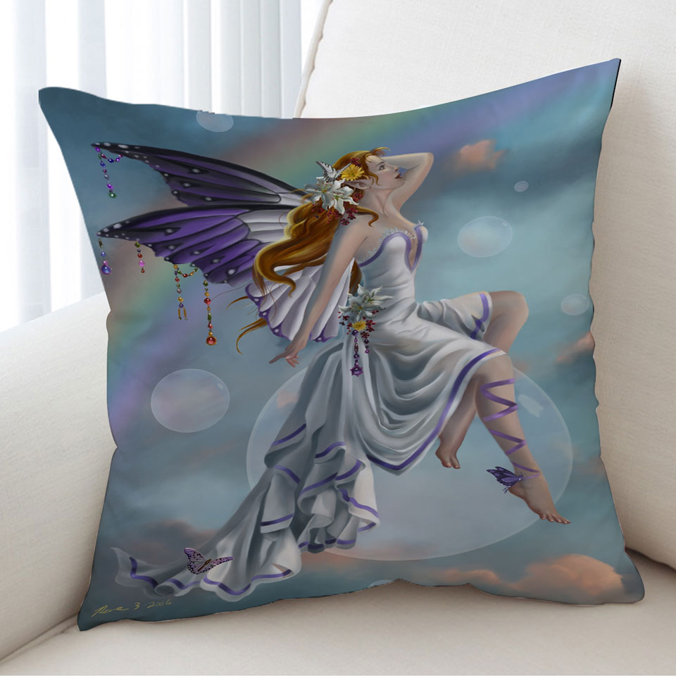 Fantasy Artwork Charming Rainbow Fairy Cushion