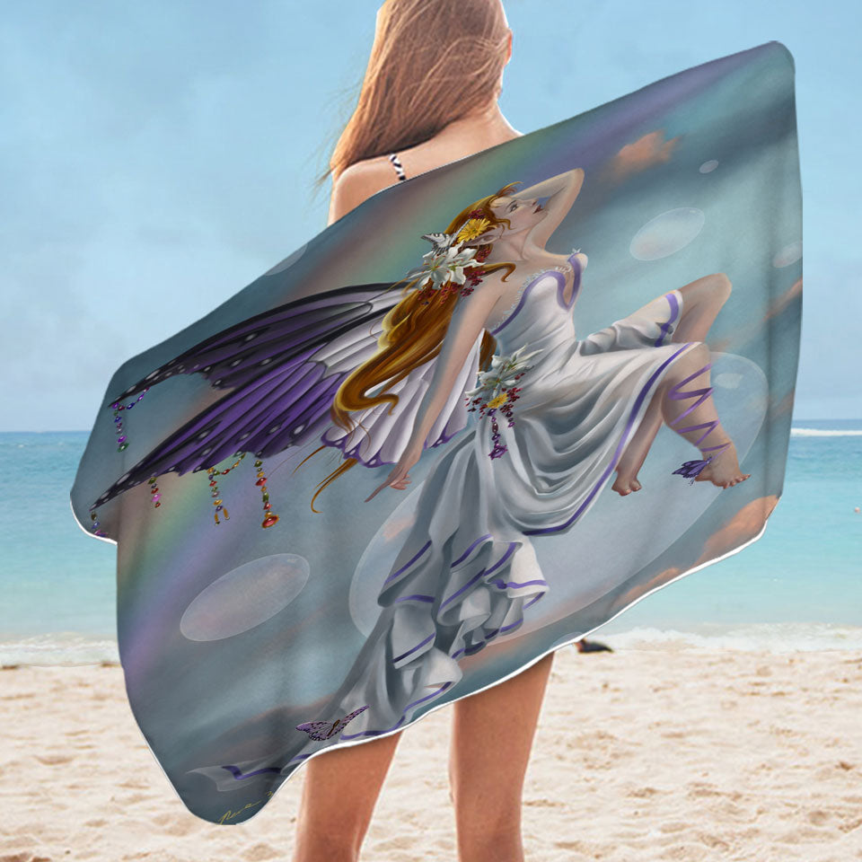 Fantasy Artwork Charming Rainbow Fairy Microfiber Beach Towel