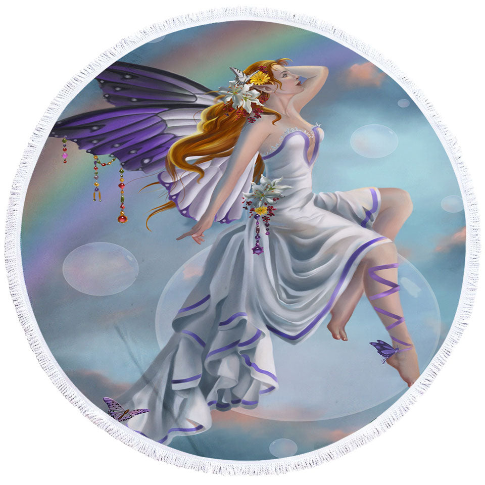 Fantasy Artwork Charming Rainbow Fairy Round Towel for Women
