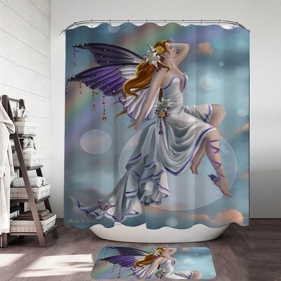 Fantasy Artwork Charming Rainbow Fairy Shower Curtain