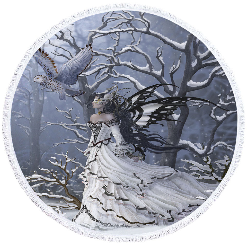 Fantasy Artwork Fairy the Queen of Owls Beach Towels