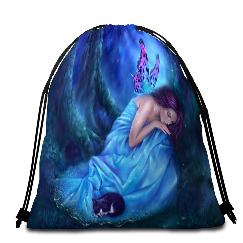 Purple Lightning Storm Dancer Cool Dragon Art Painting Womens Beach Towel Bags