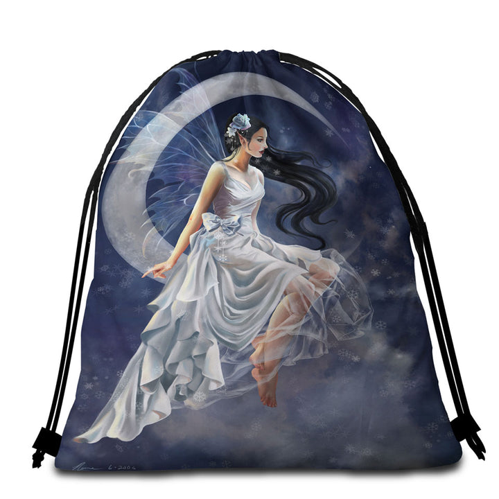 Fantasy Beach Bags and Towels Art Moon and the Beautiful Frost Fairy