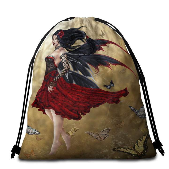 Fantasy Beach Towel Bags Art Butterflies and Attractive Flamenco Fairy