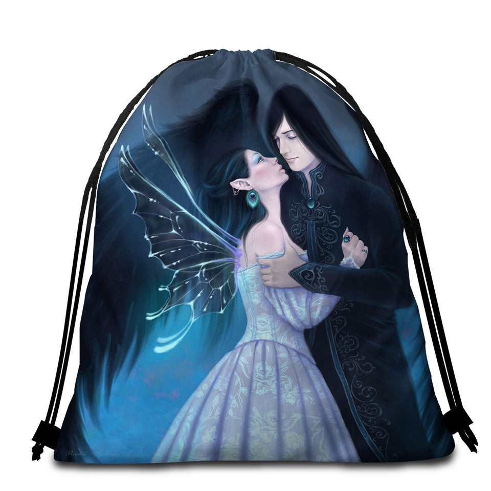 Fantasy Beach Towel Bags Art Lovers Dark Angel and Sapphire Fairy