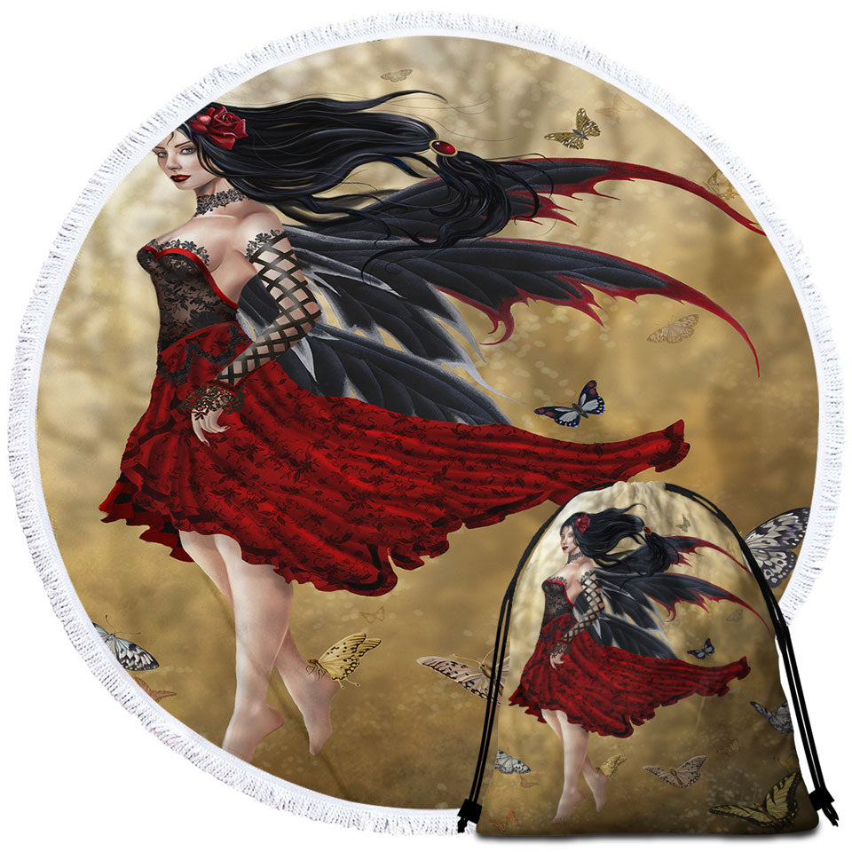 Fantasy Beach Towels Art Butterflies and Attractive Flamenco Fairy