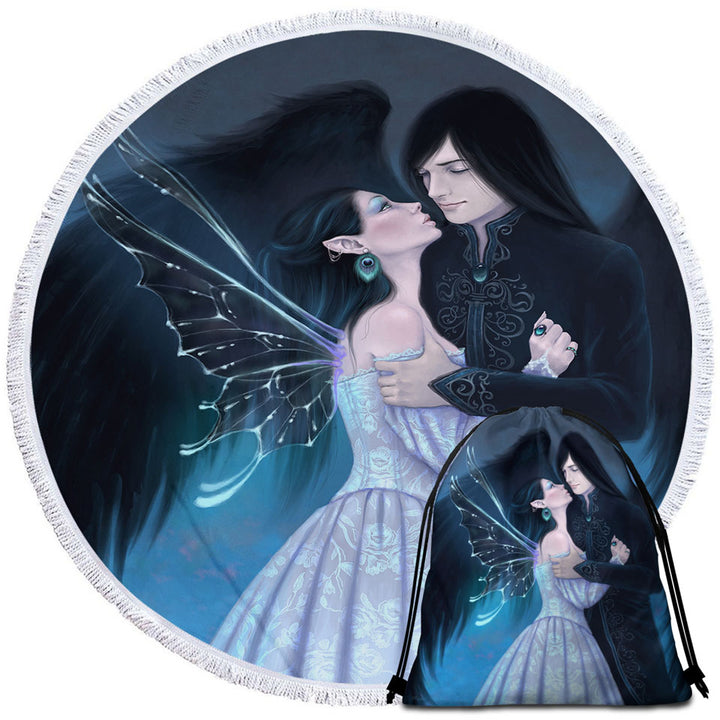 Fantasy Beach Towels Art Lovers Dark Angel and Sapphire Fairy
