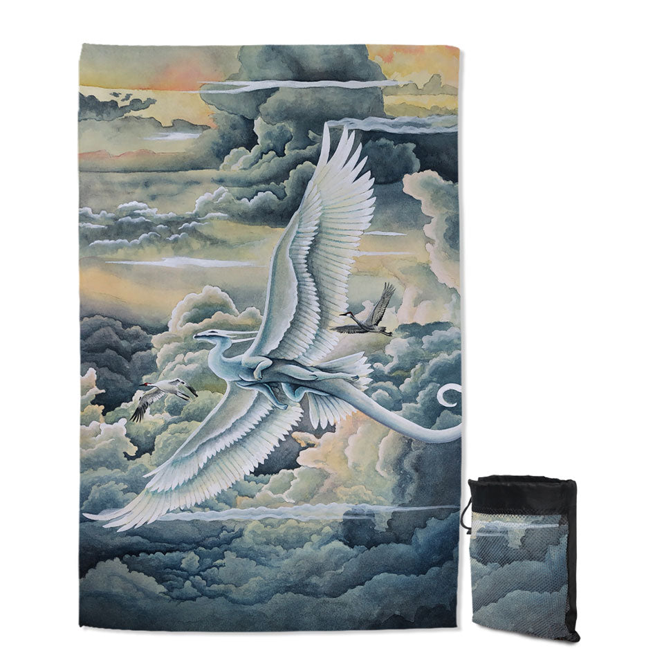 Fantasy Beach Towels Soaring Wonders Storks and Dragon