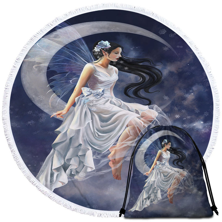 Fantasy Circle Beach Towel Art Moon and the Beautiful Frost Fairy