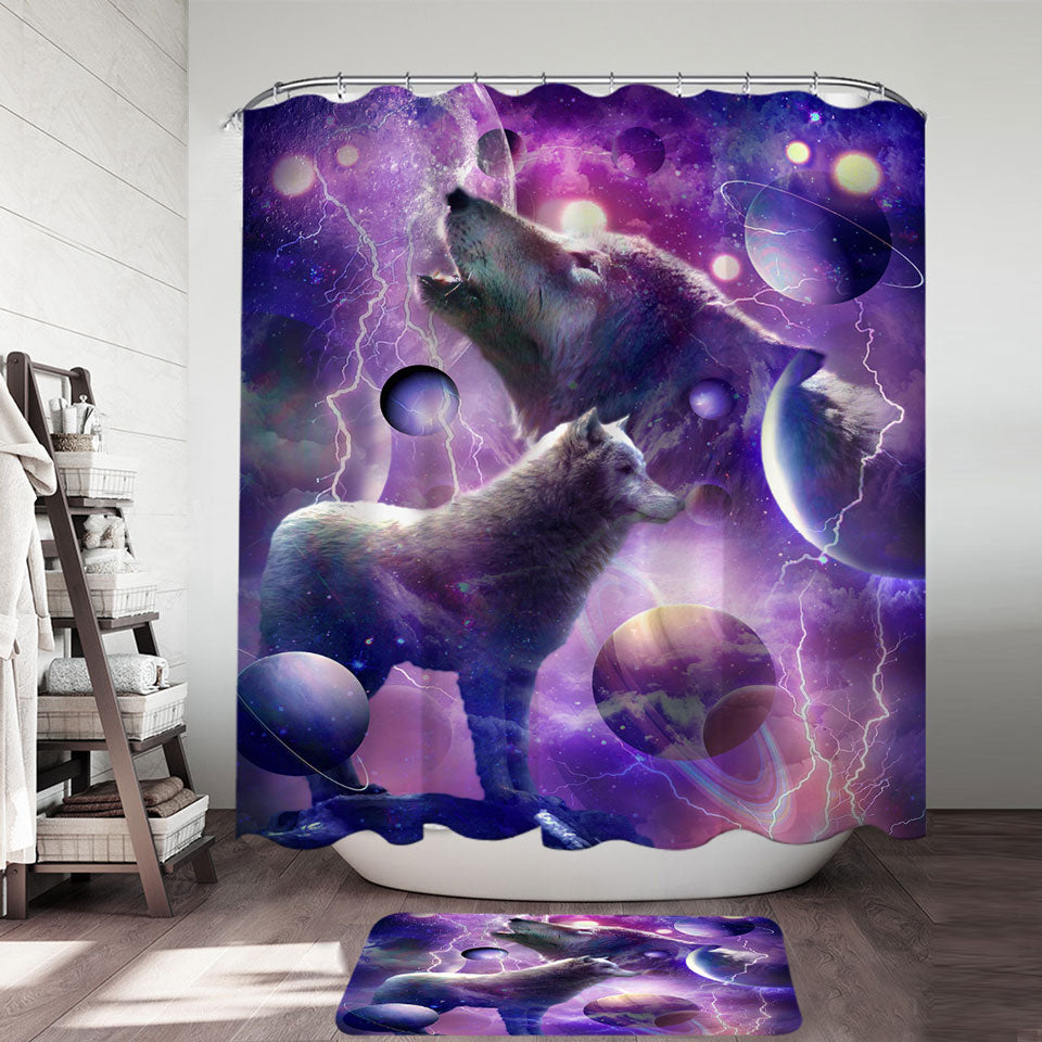 Fantasy Cool Space Wolves Shower Curtain