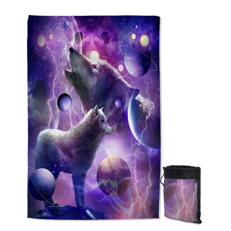 Fantasy Cool Space Wolves Travel Beach Towel