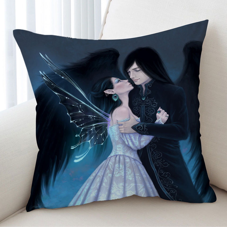 Fantasy Cushion Cover Art Lovers Dark Angel and Sapphire Fairy