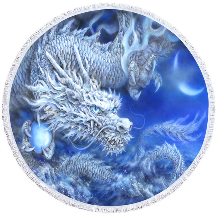Fantasy Design Night Storm White Blue Dragon Beach Towels