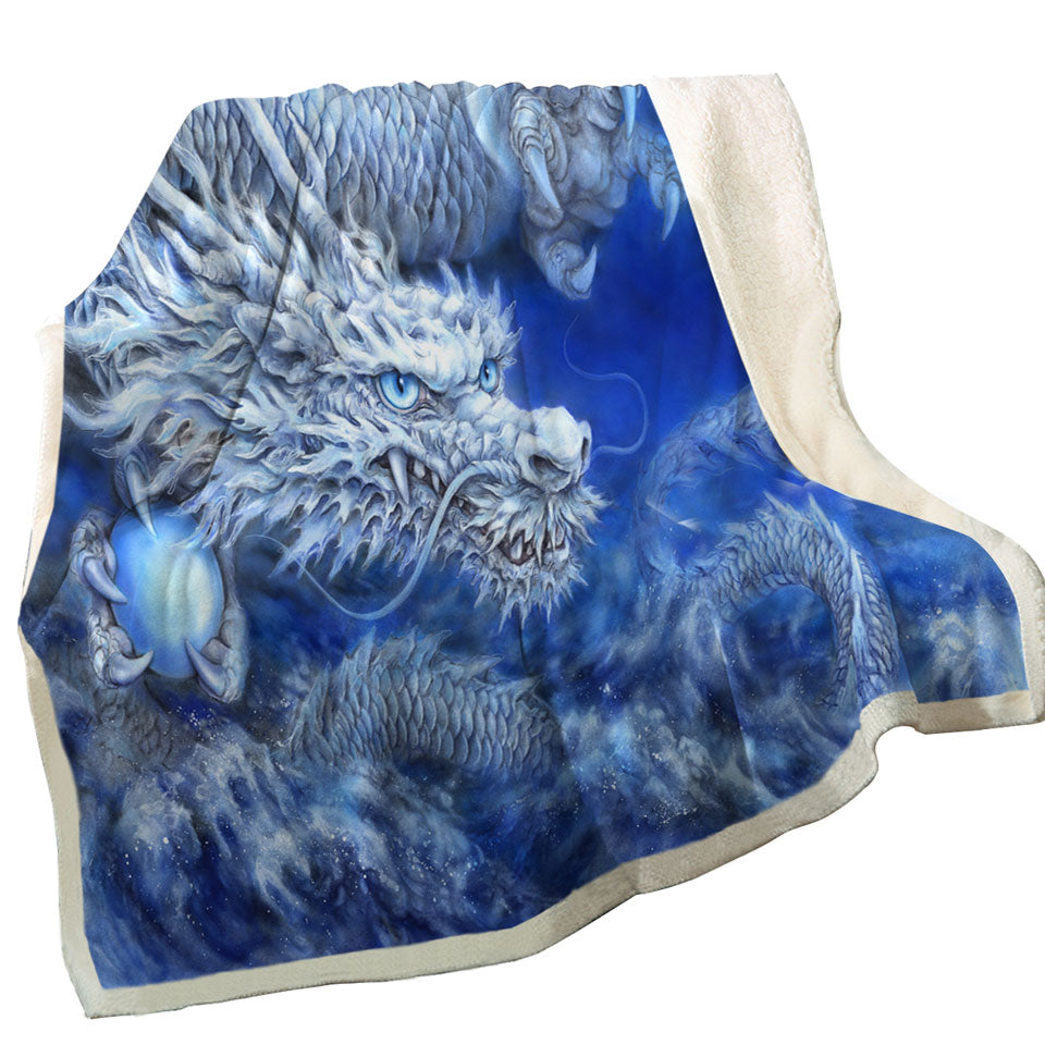 Fantasy Design Night Storm White Blue Dragon Fleece Blankets