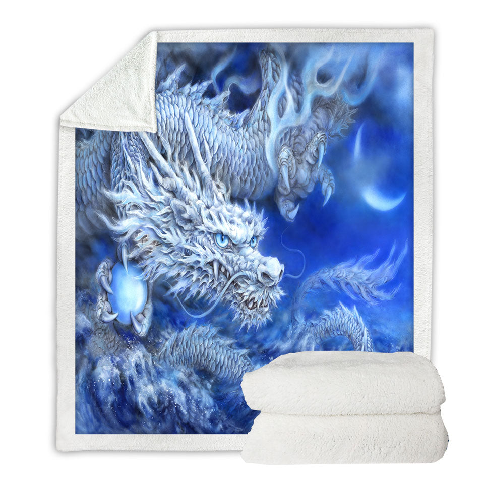 Fantasy Design Night Storm White Blue Dragon Throws