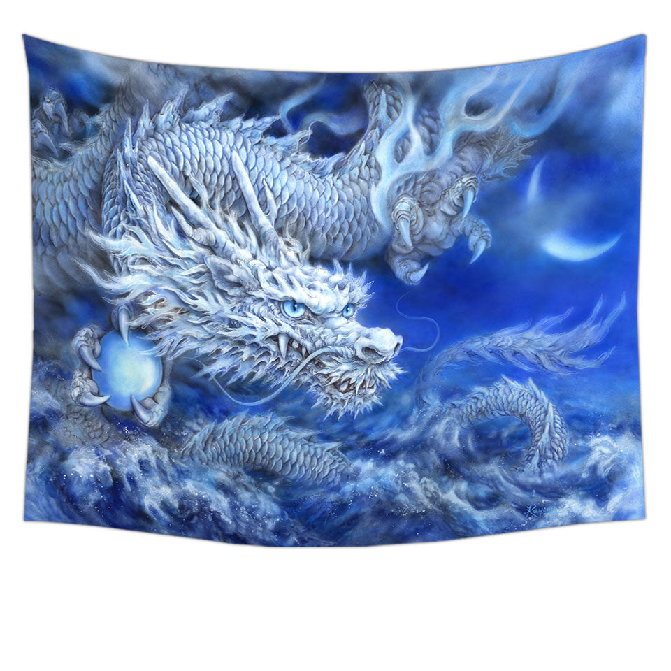 Fantasy Design Night Storm White Blue Dragon Wall Decor