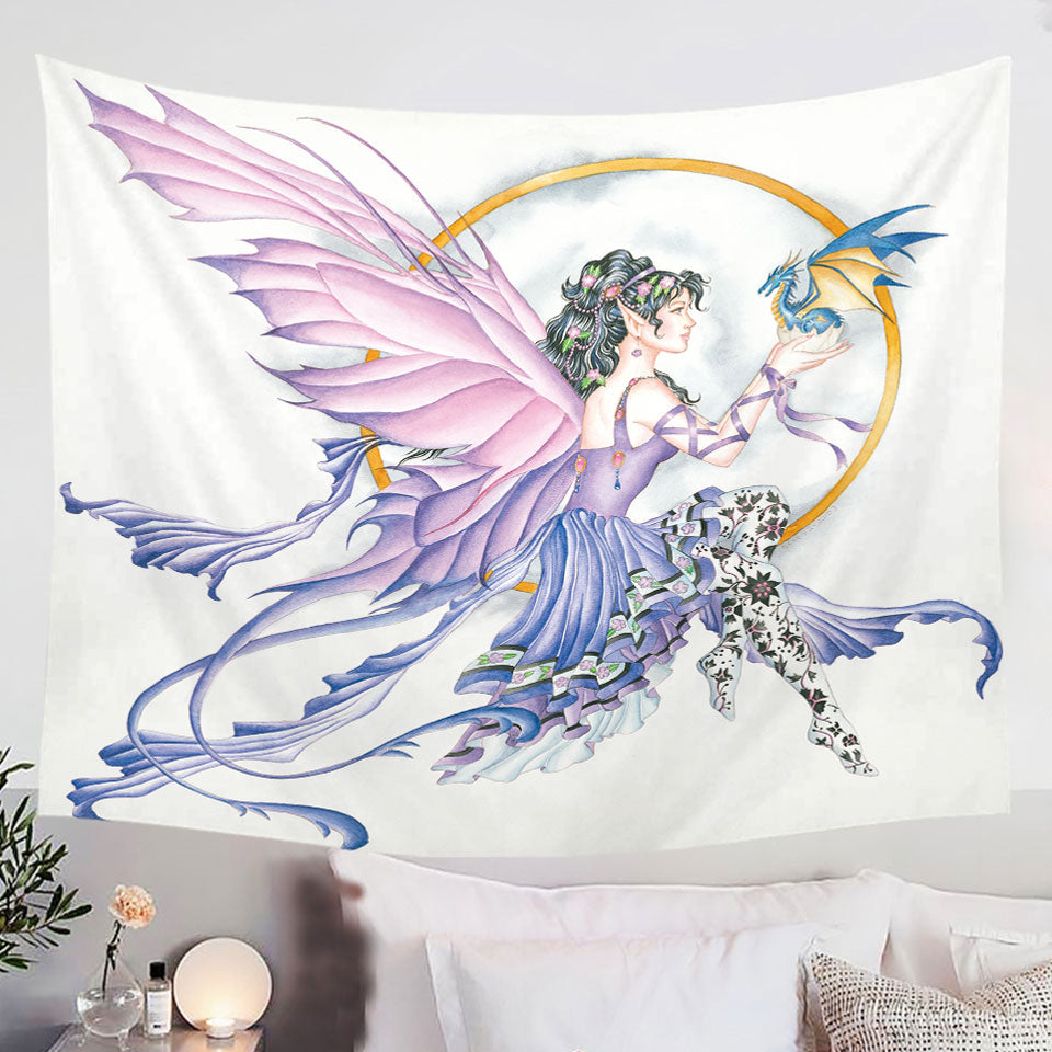 Fantasy-Drawing-Purplish-Fairy-and-Little-Dragon-Tapestry