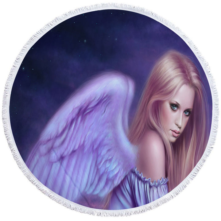 Fantasy Drawing Seraphina the Beautiful Angel Round Beach Towel