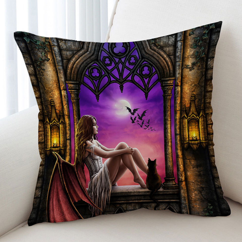 Fantasy Gothic Art Beautiful Dragon Angel Girl Cushion Covers