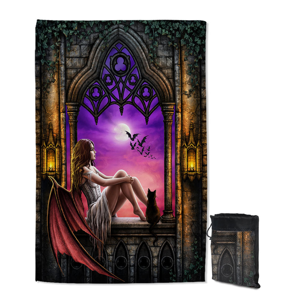 Fantasy Gothic Art Beautiful Dragon Angel Girl Swimming Towels