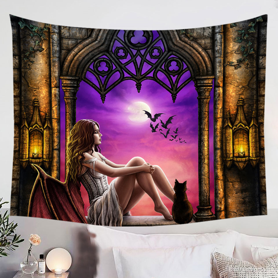 Fantasy-Gothic-Art-Beautiful-Dragon-Angel-Girl-Tapestry