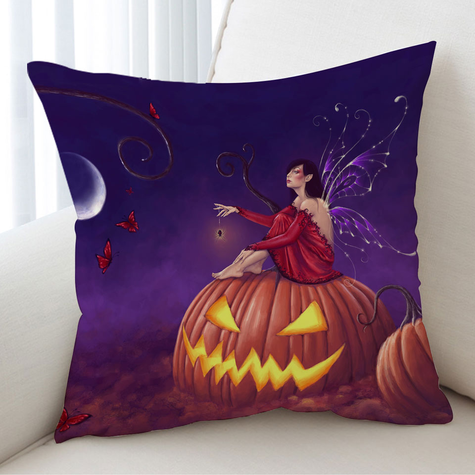 Fantasy Halloween Cushion Covers Witch Fairy and Scary Pumpkins