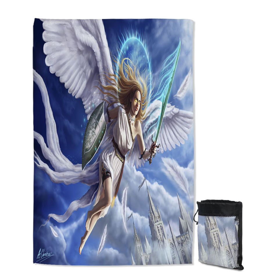 Fantasy Lightweight Beach Towel Art Archangels Charge