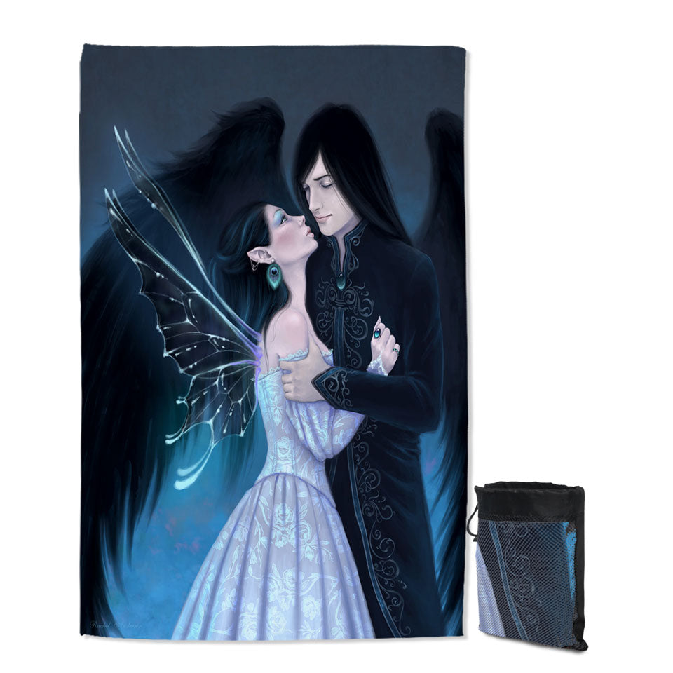 Fantasy Lightweight Beach Towel Art Lovers Dark Angel and Sapphire Fairy