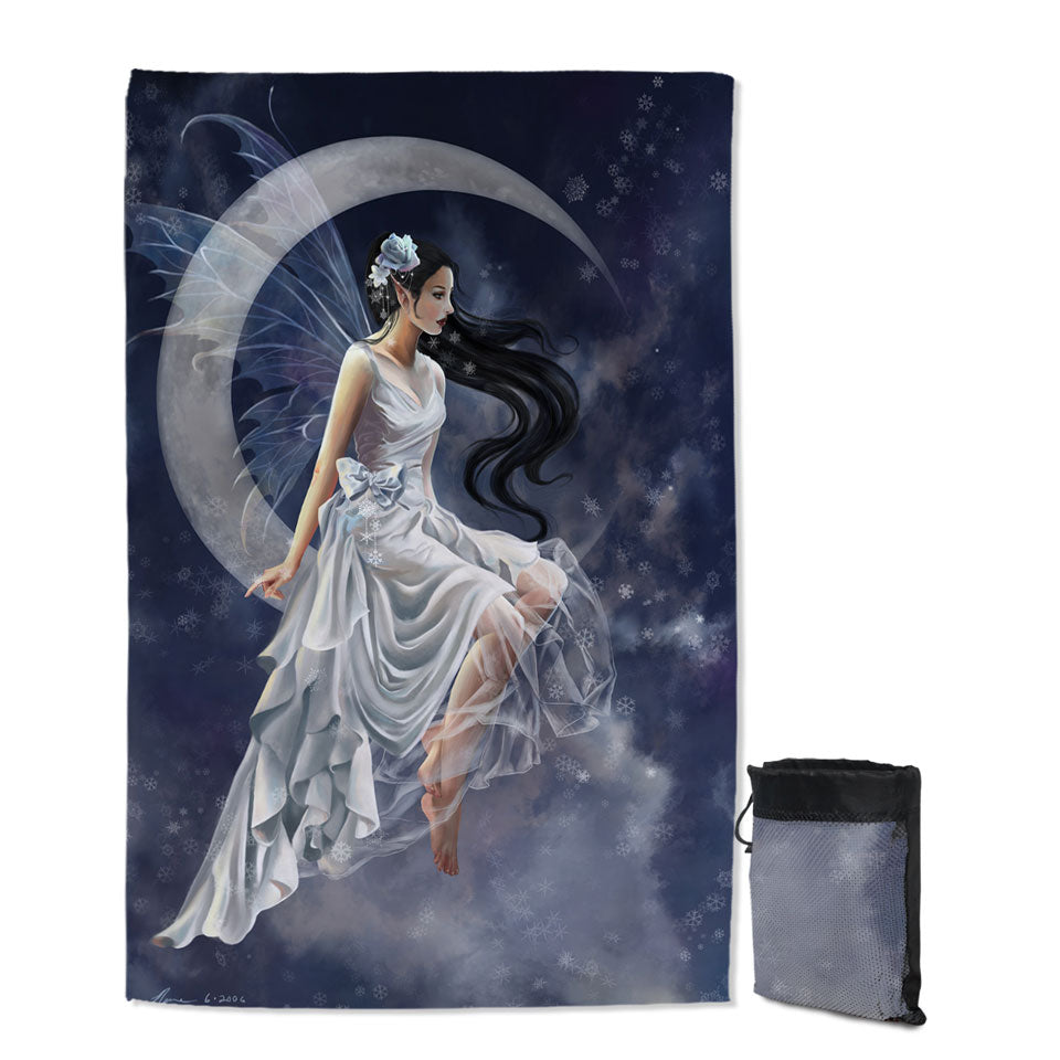 Fantasy Lightweight Beach Towel Art Moon and the Beautiful Frost Fairy