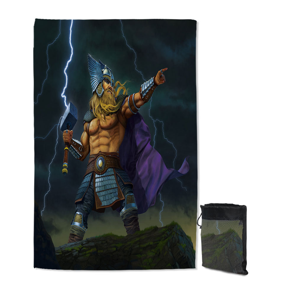 Fantasy Mythology Art God of Thunder Thor Beach Towels