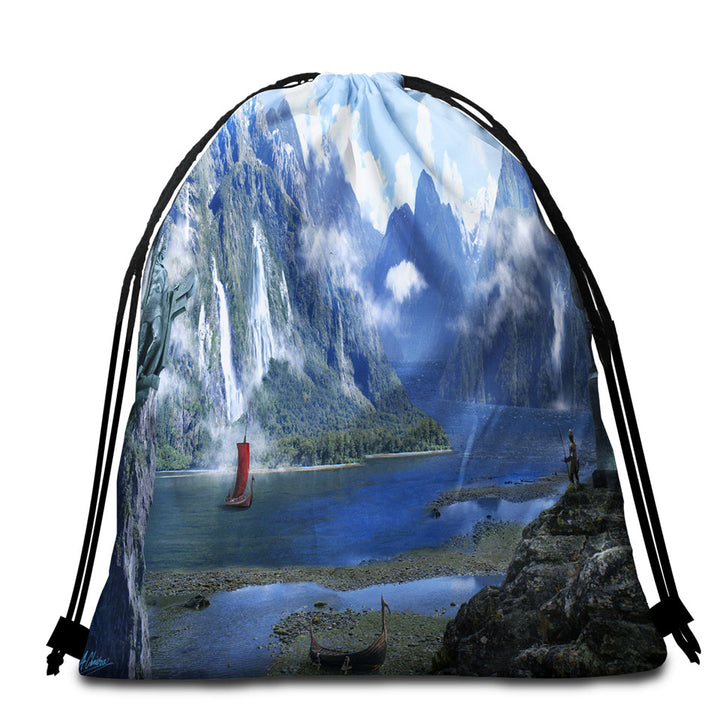 Fantasy Nature Beach Towel Bags Artwork Viking Fjord
