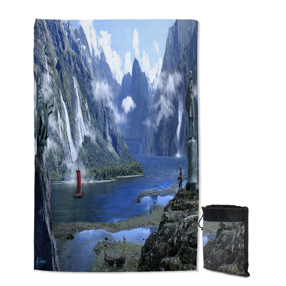 Fantasy Nature Lightweight Beach Towel Artwork Viking Fjord