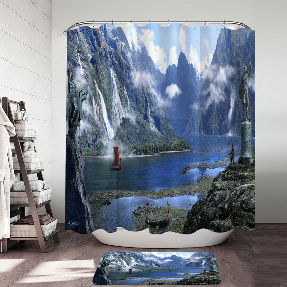 Fantasy Nature Shower Curtain Artwork Viking Fjord