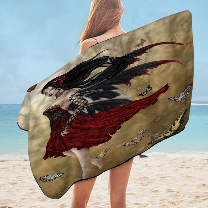 Fantasy Pool Towels Art Butterflies and Attractive Flamenco Fairy