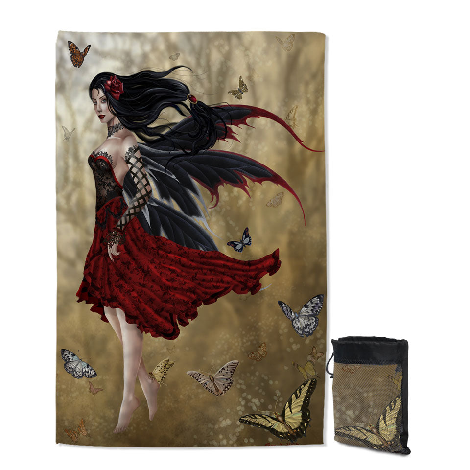 Fantasy Quick Dry Beach Towel Art Butterflies and Attractive Flamenco Fairy