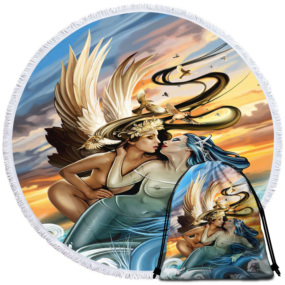 Fantasy Sexy Art Beach Towels and Bags Set Where the Sea Touches the Sky