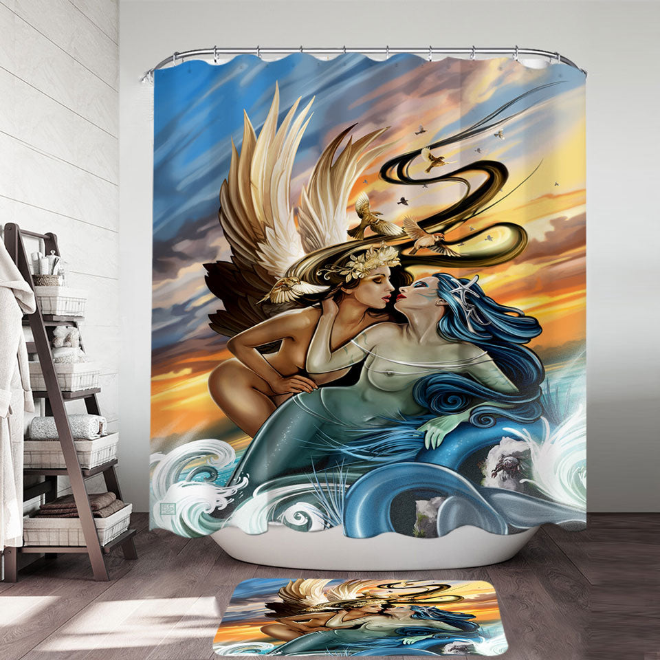 Fantasy Sexy Art Shower Curtains Where the Sea Touches the Sky