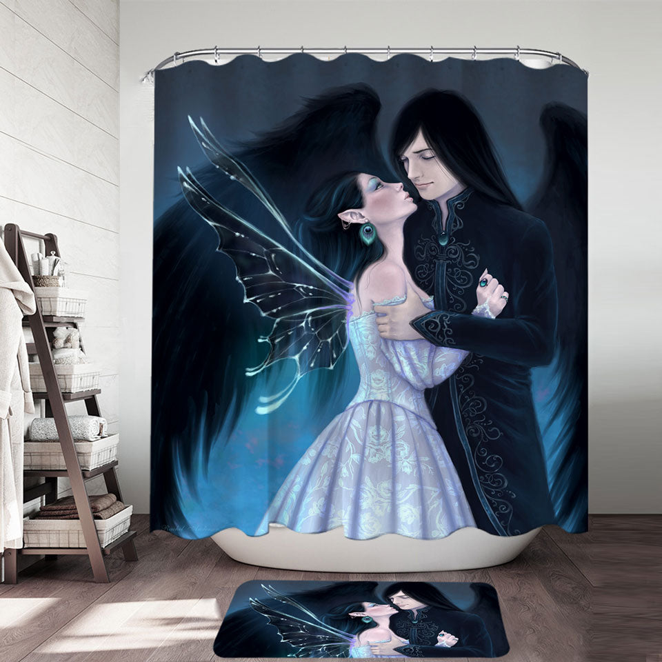 Fantasy Shower Curtain Art Lovers Dark Angel and Sapphire Fairy
