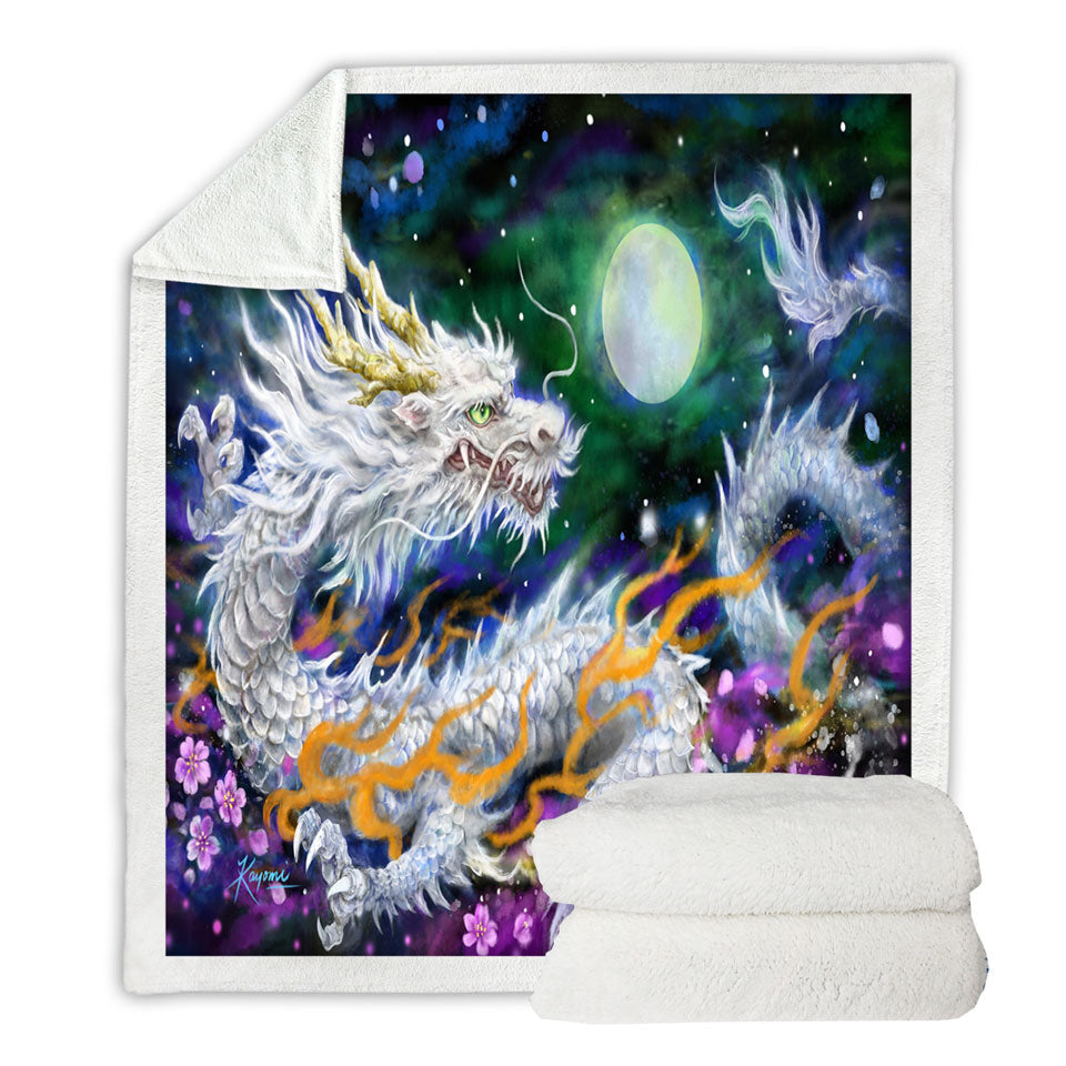 Fantasy Sofa Blankets Space White Dragon and The Moon