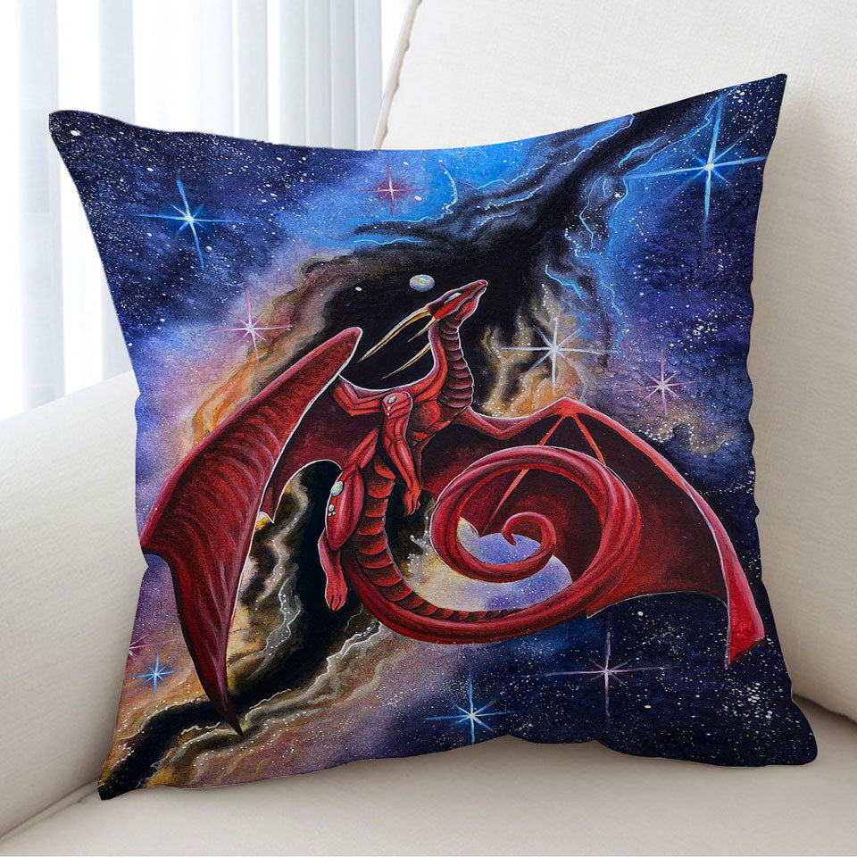Fantasy Space Cushions Red Dragon Art Watcher at the Divine
