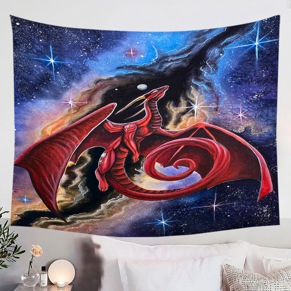 Fantasy-Space-Tapestries-Wall-Decor-Red-Dragon-Art-Watcher-at-the-Divine