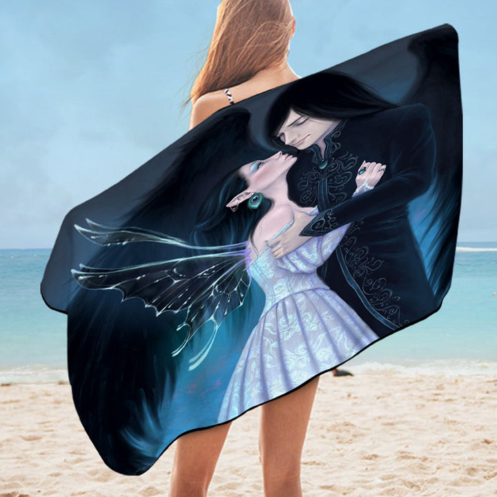 Fantasy Swims Towel Art Lovers Dark Angel and Sapphire Fairy