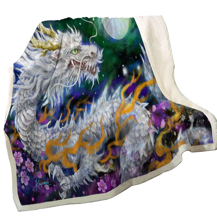 Fantasy Throws Space White Dragon and The Moon