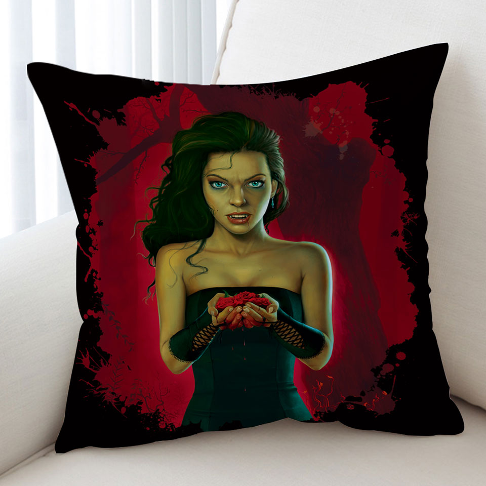 Fantasy Vampire Art Blood Roses Vampirette Cushion Cover