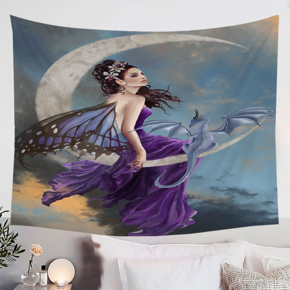 Fantasy-Wall-Decor-Hanging-Art-the-Pretty-Purple-Moon-Fairy-and-Dragon