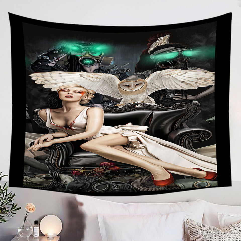 Fiction-Art-Gorgeous-Blond-Girl-and-Owl-Decorative-Wall-Tapestry