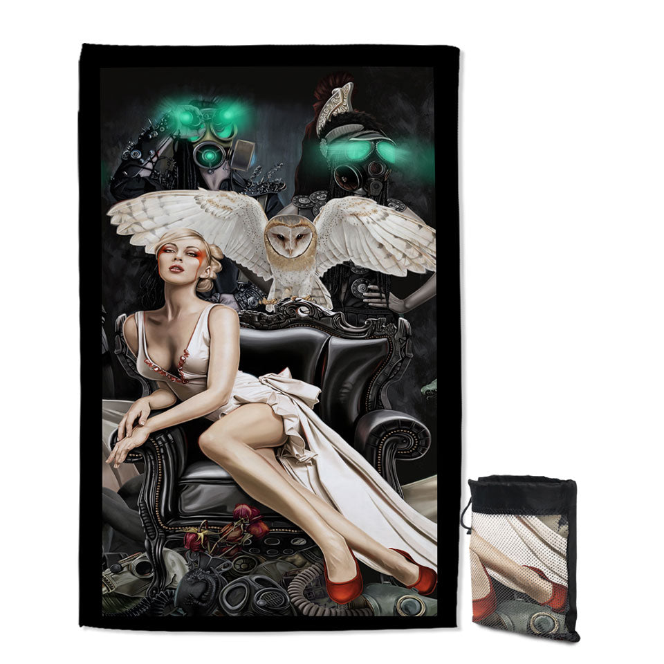 Fiction Art Gorgeous Blond Girl and Owl Microfiber Towels For Travel