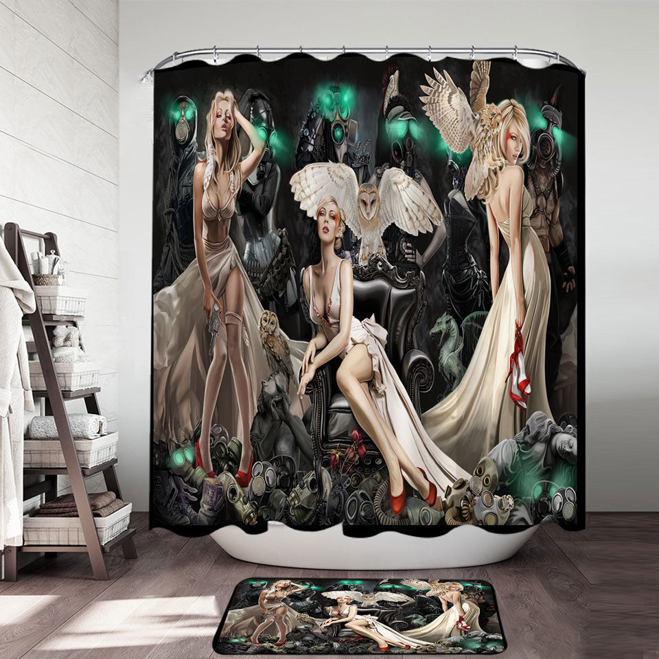 Fiction Art Shower Curtains Trio Attractive Blond Women