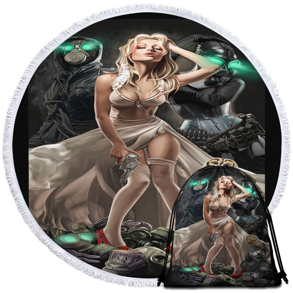 Fiction Art Stunning Assassin Blond Girl Beach Towels On Sale
